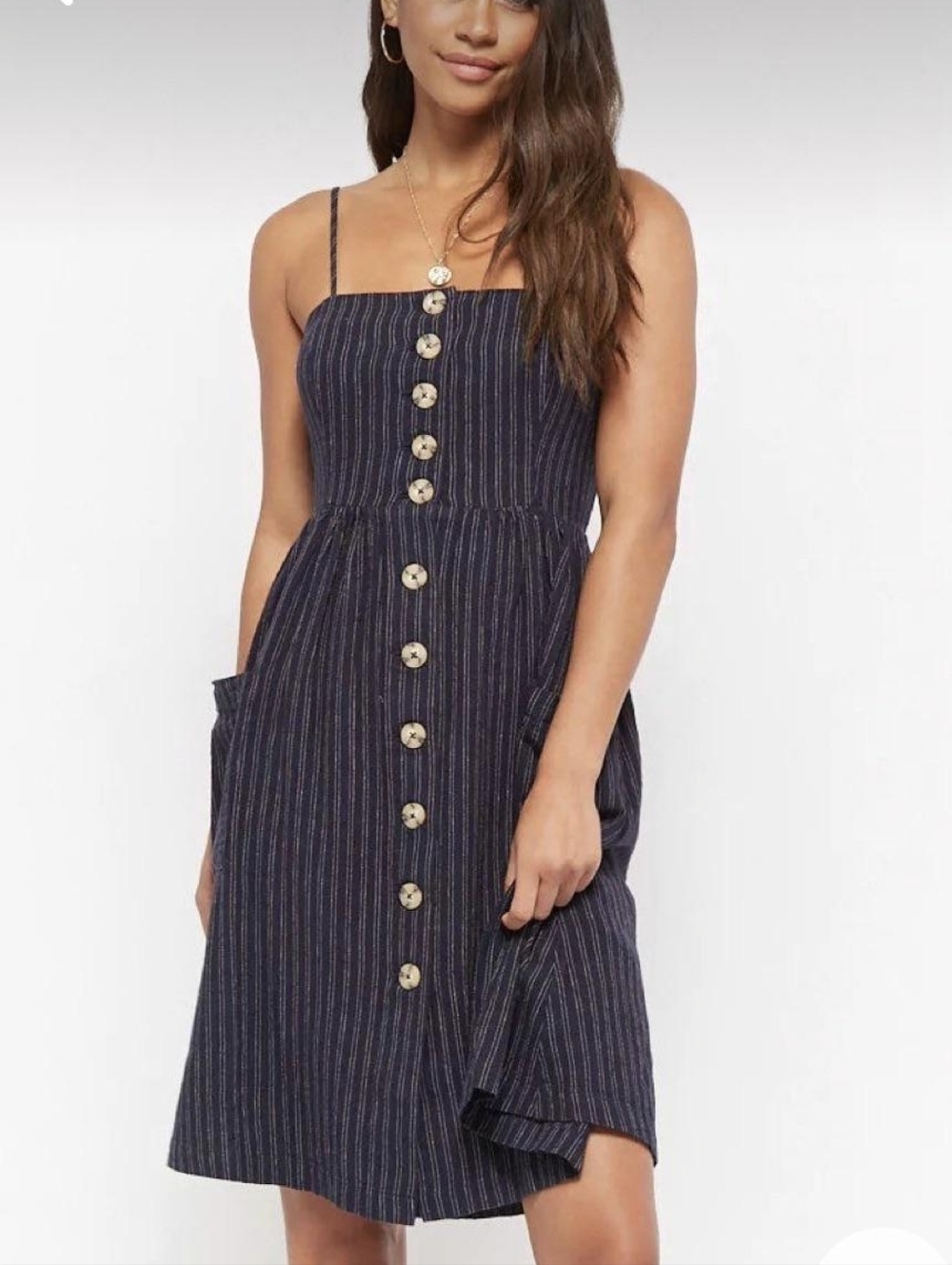 Forever 21 Navy and White Pinstripe Button-Front Dress